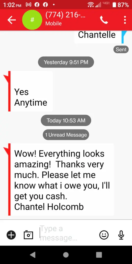 A screenshot of a conversation from a client